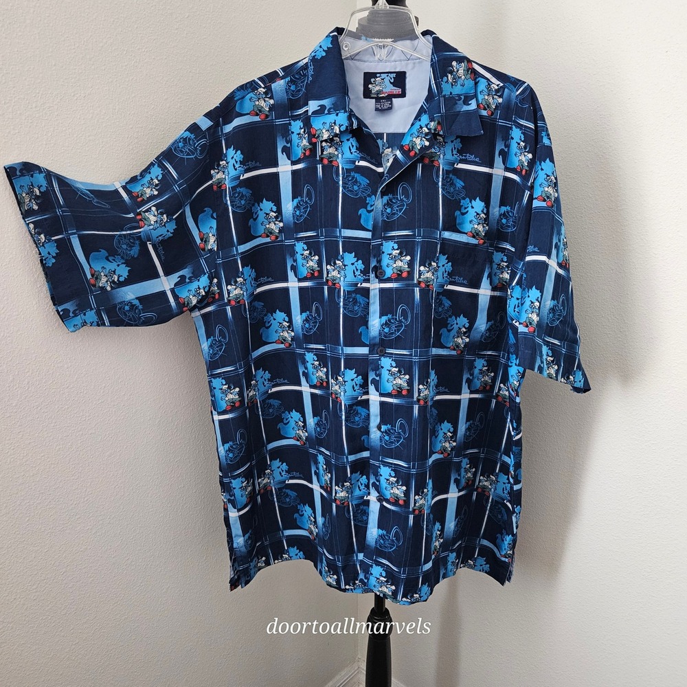 Vintage Y2K Raw Blue Collection 2XL Cartoon Plaid Hip Hop Shirt Korea sz 2XL